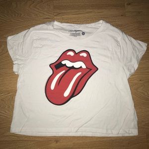 the Rolling Stones Tops - White Rolling Stones Crop-Top the Rolling Stones Tops - White Rolling Stones Crop-Top
